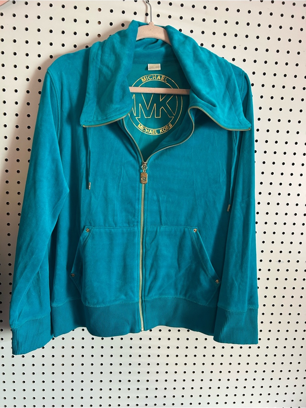 Michael Kors Teal Velour Zip-Front Utility Jacket